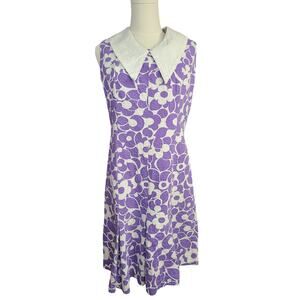 Vintage 60s Ann Taylor Dagger Collar Flower Power Purple Sleeveless Dress